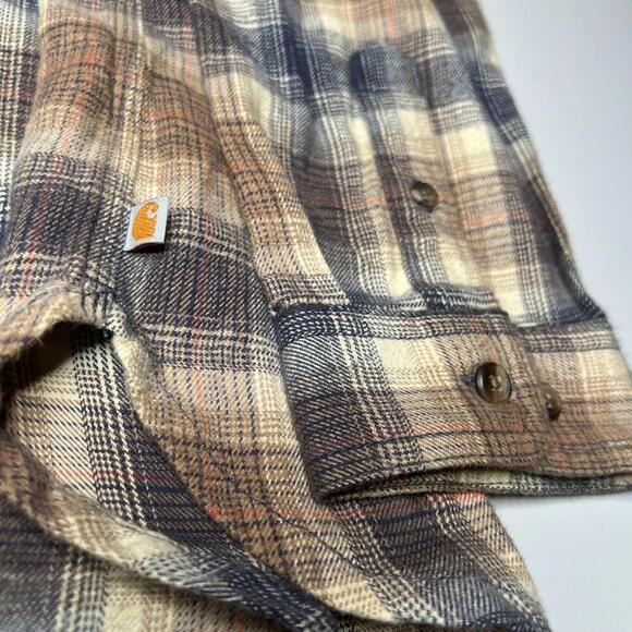 Carhartt Women’s XXL Plaid Flannel Shirt Jacket Hoodie 100% Cotton – Brown/Beige - Picture 9 of 12